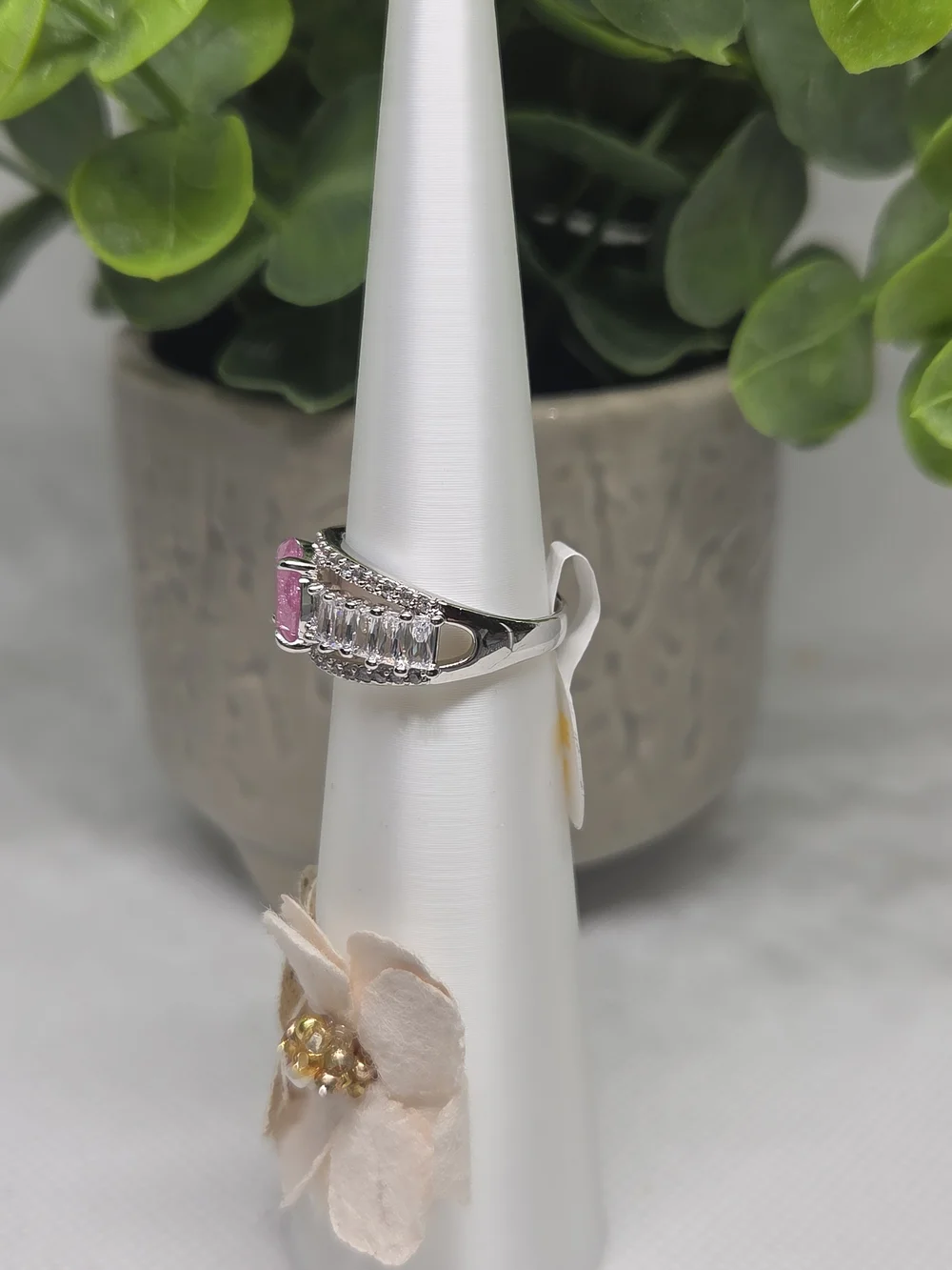 BP Pink Ice Crystal Ring On Rhodium Plating